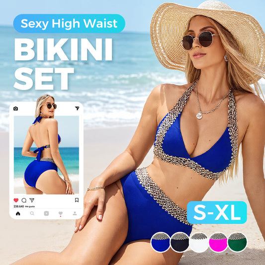 🔥Fato de banho feminino sexy com decote em V e padrão ondulado para as férias