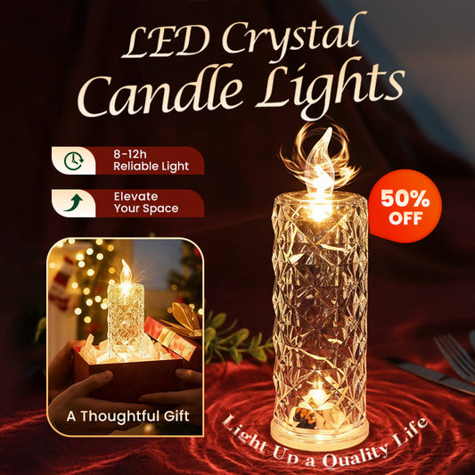 🎁 Velas de cristal com luzes LED – Luzes noturnas românticas para a mesa
