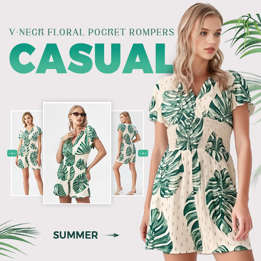 🌸Até 50% de desconto🔥Macacão casual com bolinhas florais e bolsos