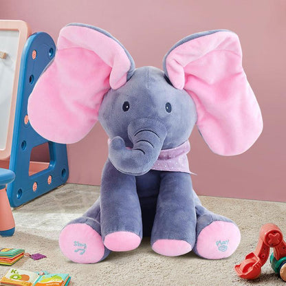 🐘🎶Elefante de Pelúcia Cantor Peek-A-Boo – Animal de Pelúcia Musical Interativo