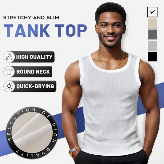 🎉🛍️Artigos essenciais de verão para homem – Compre 4 e ganhe 1 grátis🎽Camisola sem mangas justa, elástica e de secagem rápida, com gola redonda