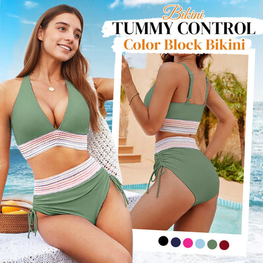 🔥Promoção💥-👙Conjuntos de biquíni com cintura alta e efeito modelador em blocos de cor