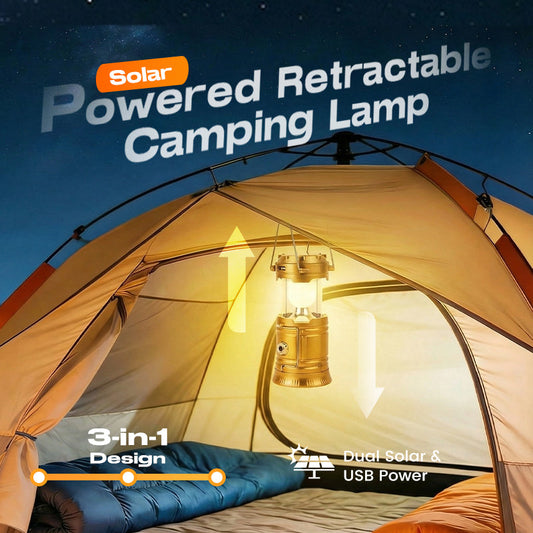 Luz retrátil para acampamento alimentada a energia solar