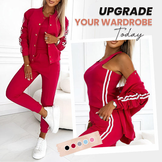 🔥Conjunto de três peças para mulher composto por casaco e calças de basebol