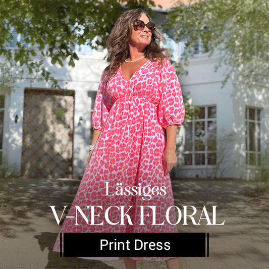 🏖️Promoção de Verão: 50% de DESCONTO!!🎀Vestido estampado com decote em V para mulher