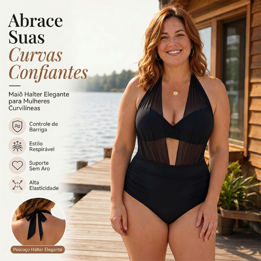 🏖️Biquíni de Cintura Alta com Controlo de Barriga e Top Halter