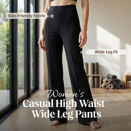 Calças de cintura alta e pernas largas: efeito modelador e conforto total. Fáceis de vestir, o essencial do seu dia! 💃