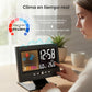 Despertador de mesa LED digital com monitor de temperatura e humidade e previsão meteorológica.