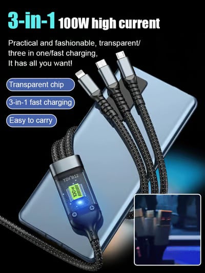 🔋Compre 2 e ganhe 1 GRÁTIS🟔 Cabo de dados 3 em 1 transparente, luminoso e com carregamento super rápido