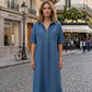 👗 50% DESCONTO AGORA! 👖 Vestido Camisa Casual Midi Jeans com Bolsos – Denim macio e corte largo – Bolsos funcionais, perfeito para o dia a dia casual – confortável e versátil ✨🌸