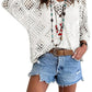 🥰Promoção de Verão - 50% de desconto💛Top de croché bege de inspiração boémia para mulher, com decote em V