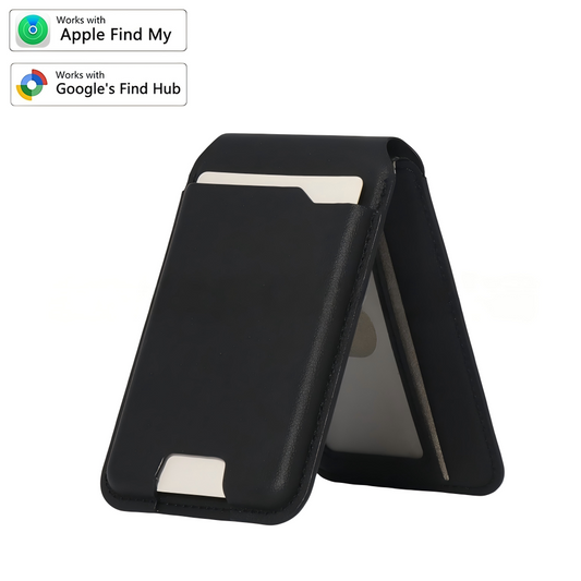 Carteira inteligente MagSafe em pele Nappa genuína – com Apple Find My™ e Google Find Hub™, proteção RFID e carregamento sem fios.
