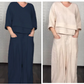 💎 Conjunto de 2 peças em algodão e linho com bainha assimétrica – top com decote em V + calças de perna larga, respirável e com um estilo descontraído 🍂👚