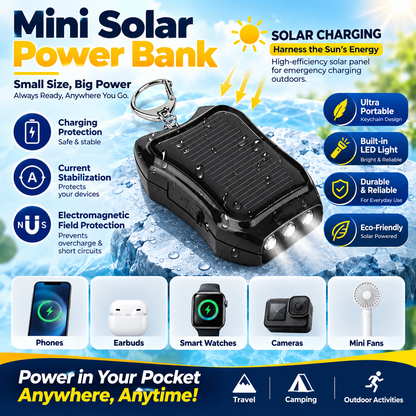 ✨Carregue em qualquer lugar, instantaneamente! Power bank solar sem fios em formato de porta-chaves