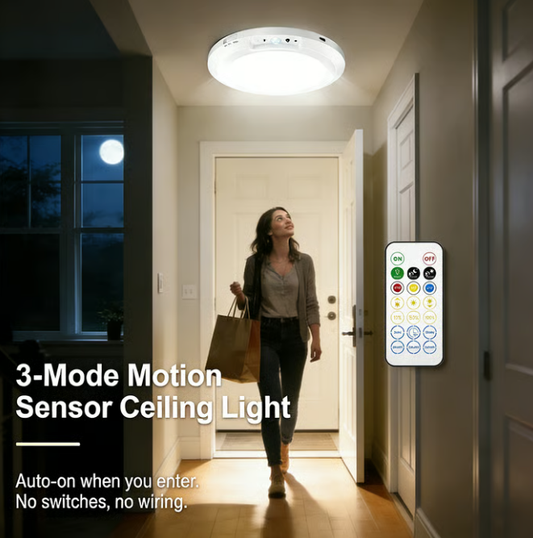💥Grande promoção – 50% de desconto💡Luz de teto recarregável com sensor de movimento e comando à distância