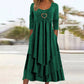 Best seller🏆👗 Vestido midi com folhos e detalhe de coração – Corte em A que realça a silhueta e tecido leve, perfeito para viagens ou encontros.