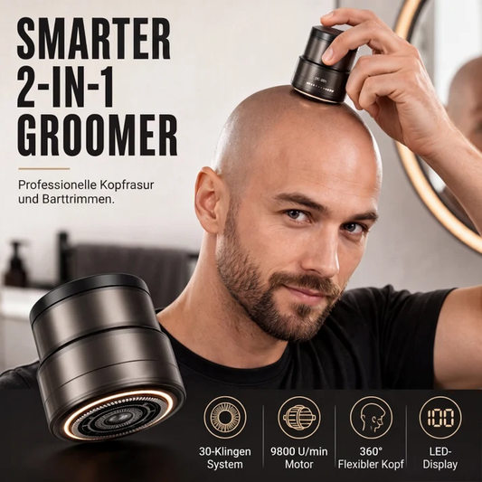 Barbeador elétrico inteligente 2 em 1 para cabeça rapada e aparador de barba com visor digital