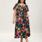 ⏰Promoção de Verão: 41% de desconto💃Vestido midi com decote quadrado, smock floral e bolso