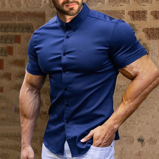 💎 60% DE DESCONTO! 💎 Camisa de manga curta com botões para homem – Não precisa de ser passada a ferro, não amarrota e é ideal para o verão ☀️👔