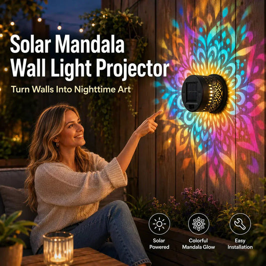 🌞 Versão oficial e autêntica💥Luz de parede solar Mandala para exterior, lâmpada projetora para vedação de jardim, decoração ambiente para pátio