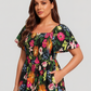 ⏰Promoção de Verão: 41% de desconto💃Vestido midi com decote quadrado, smock floral e bolso