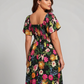 ⏰Promoção de Verão: 41% de desconto💃Vestido midi com decote quadrado, smock floral e bolso