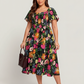 ⏰Promoção de Verão: 41% de desconto💃Vestido midi com decote quadrado, smock floral e bolso