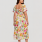 ⏰Promoção de Verão: 41% de desconto💃Vestido midi com decote quadrado, smock floral e bolso