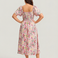 ⏰Promoção de Verão: 41% de desconto💃Vestido midi com decote quadrado, smock floral e bolso
