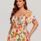 ⏰Promoção de Verão: 41% de desconto💃Vestido midi com decote quadrado, smock floral e bolso