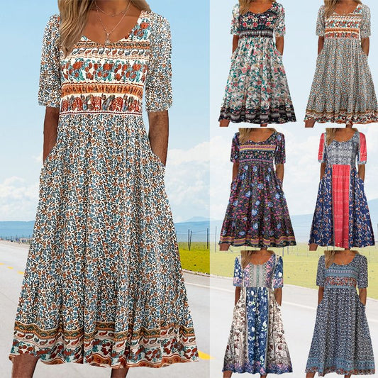 50% DESCONTO🔥Vestido feminino elegante com estampado boémia