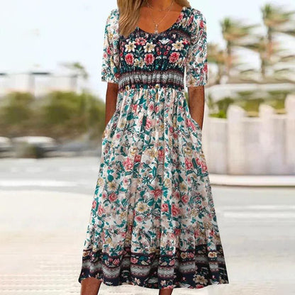 50% DESCONTO🔥Vestido feminino elegante com estampado boémia