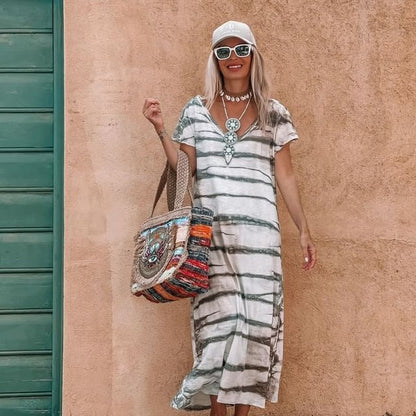 🍃 Vestido comprido largo | Vestido maxi de verão respirável com decote em V
