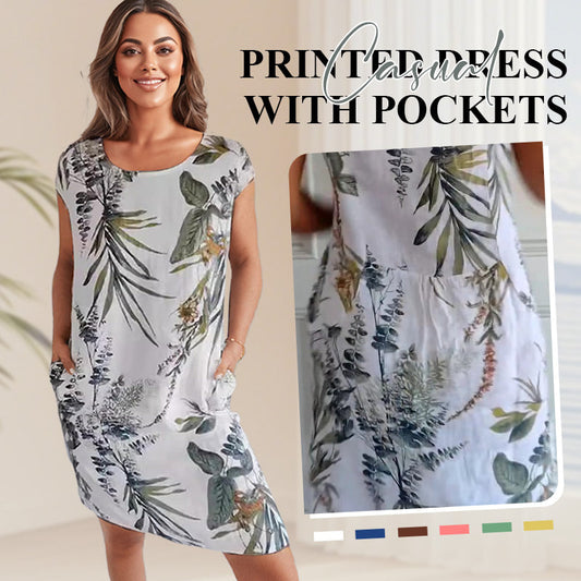 🌸Ofertas de Primavera🌸 Vestido casual estampado com bolsos