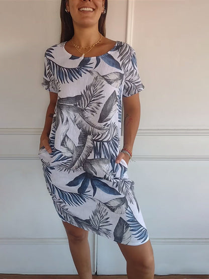 🌸Ofertas de Primavera🌸 Vestido casual estampado com bolsos