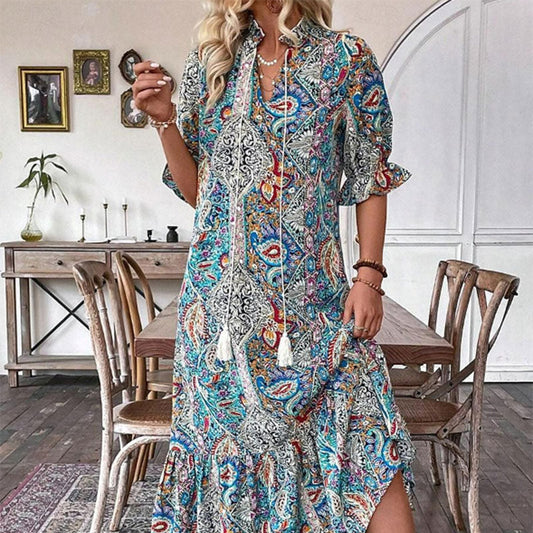 🌸Oferta Especial Verão💐 Vestido Floral de Verão para Mulher com Decote em V