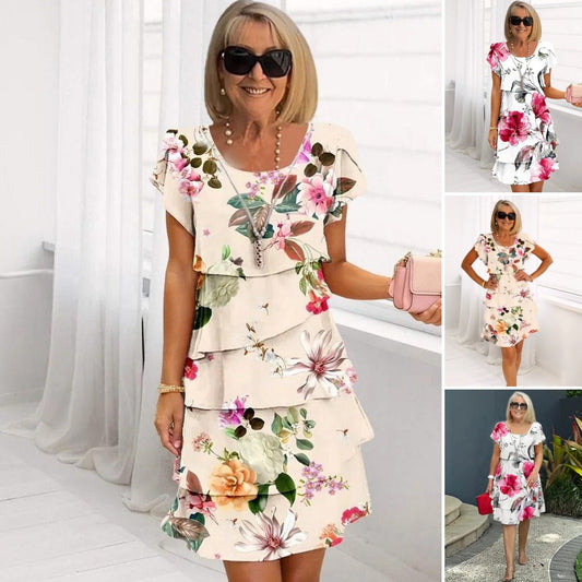 🔥Sucesso de Vendas! 50% de desconto🔥🌸Especial Verão🌸 Vestido Cascata com Estampado Floral Multicolor