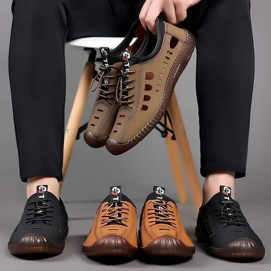 🎉Sapatos de caminhada com biqueira aberta em couro macio🎉 - Compre 2 e ganhe envio gratuito