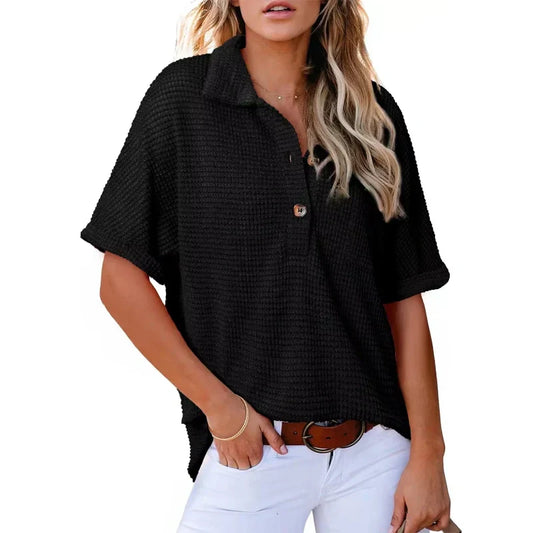 🎁 Heißer Verkauf 49% RABATT 🔥 Lockeres Kurzarm-Oberteil mit Revers für Damen