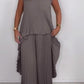 ✨60% Rabatt🌸Laney Set aus plissiertem, kurzärmligem, unregelmäßigem Midi-Top und Hose mit weitem Bein und elastischer Taille
