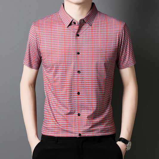 🔥2025 Neu eingetroffen🔥 Kühlendes kariertes Kurzarm-Button-Down-Hemd für Herren