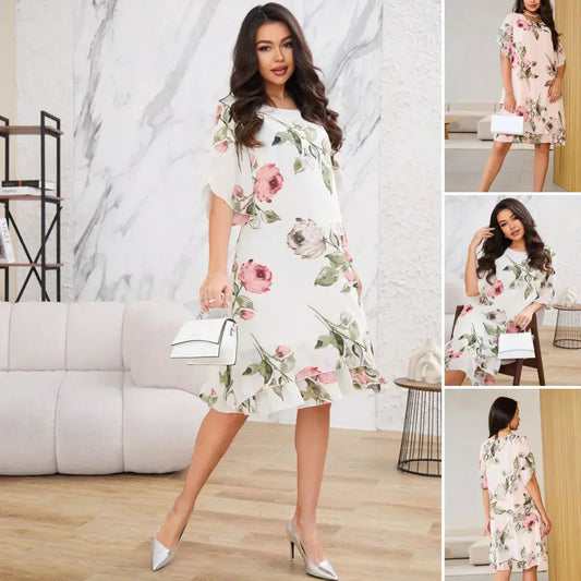 ⏳ Begrenzte Zeit 50% Rabatt! 🌸👗Rotes Chiffonkleid mit Blütenblättern
