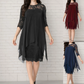 👑Vestido elegante para mulher com bainha assimétrica e sobreposição de renda🌺