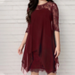 👑Vestido elegante para mulher com bainha assimétrica e sobreposição de renda🌺