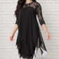 👑Vestido elegante para mulher com bainha assimétrica e sobreposição de renda🌺