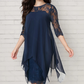 👑Vestido elegante para mulher com bainha assimétrica e sobreposição de renda🌺