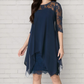 👑Vestido elegante para mulher com bainha assimétrica e sobreposição de renda🌺