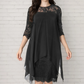 👑Vestido elegante para mulher com bainha assimétrica e sobreposição de renda🌺