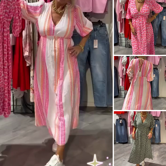 🏖️Promoção de Verão🎀Vestido estampado com decote em V para mulher