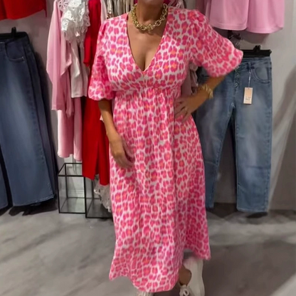 🏖️Promoção de Verão: 50% de DESCONTO!!🎀Vestido estampado com decote em V para mulher